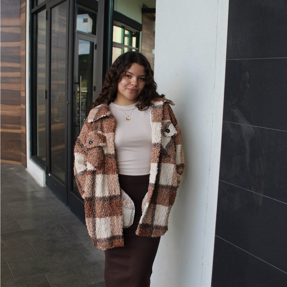 Plaid Brown and Cream Women's Coat